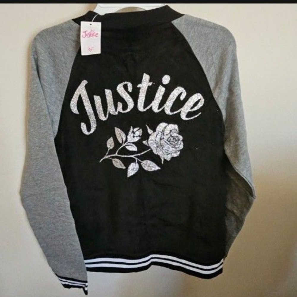 Justice Black and Gray Zip-Up with Glitter Rose